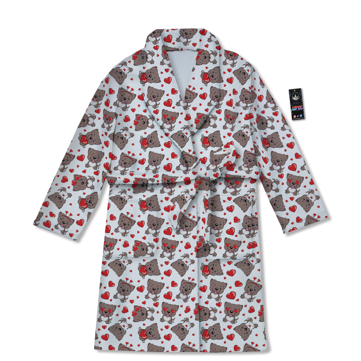 Emoji Cute Dog Print Pattern Bathrobe-grizzshop