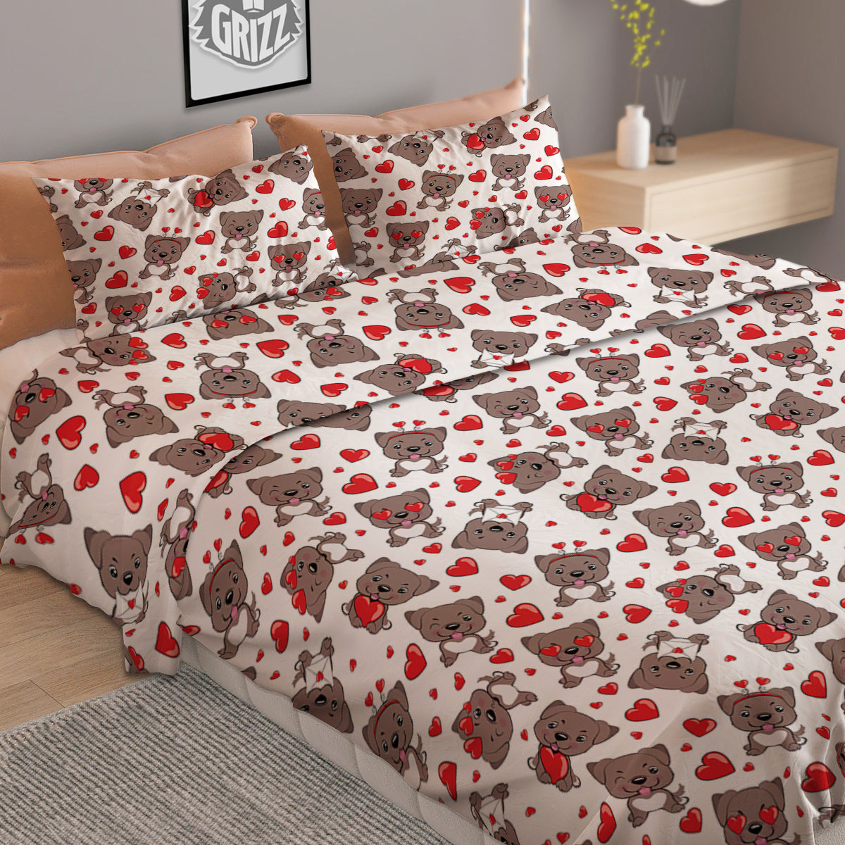 Emoji Cute Dog Print Pattern Duvet Cover Bedding Set