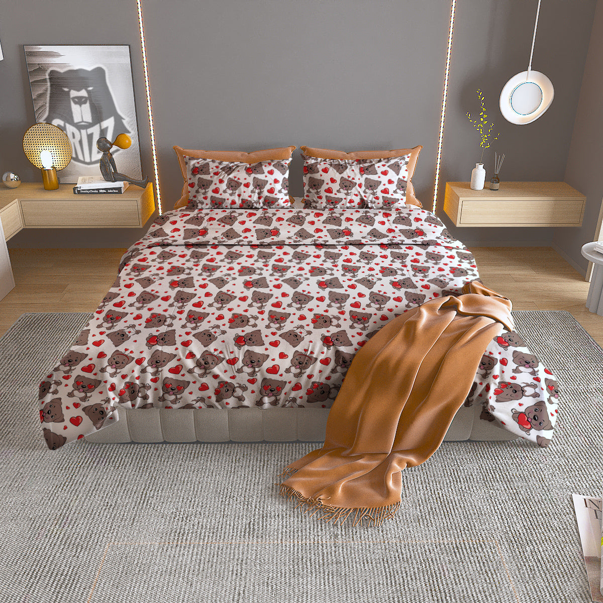Emoji Cute Dog Print Pattern Duvet Cover Bedding Set