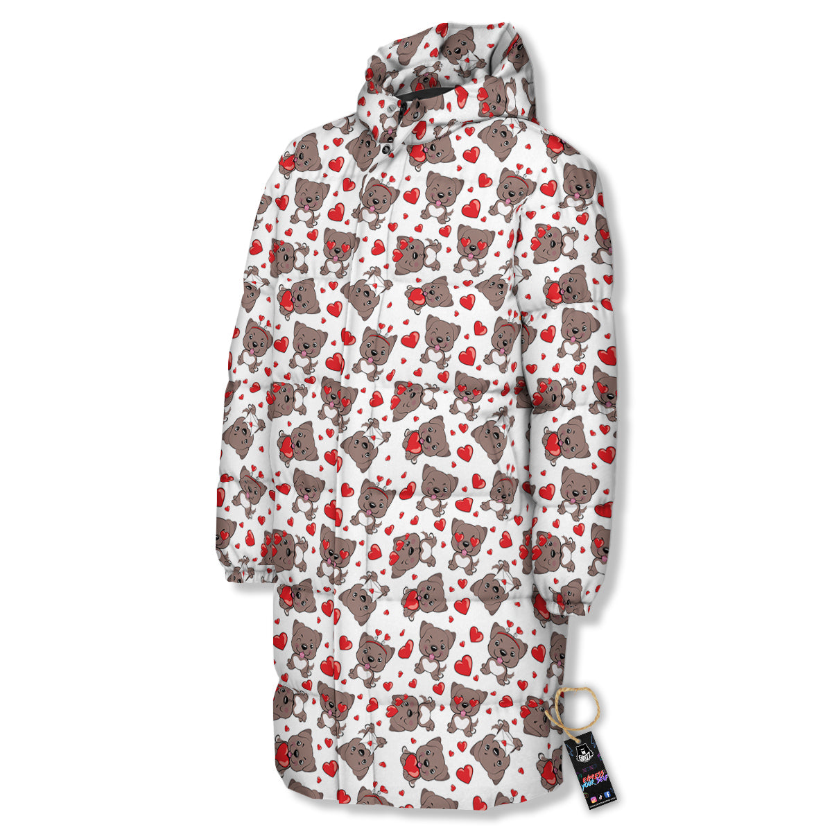 Emoji Cute Dog Print Pattern Long Down Jacket-grizzshop