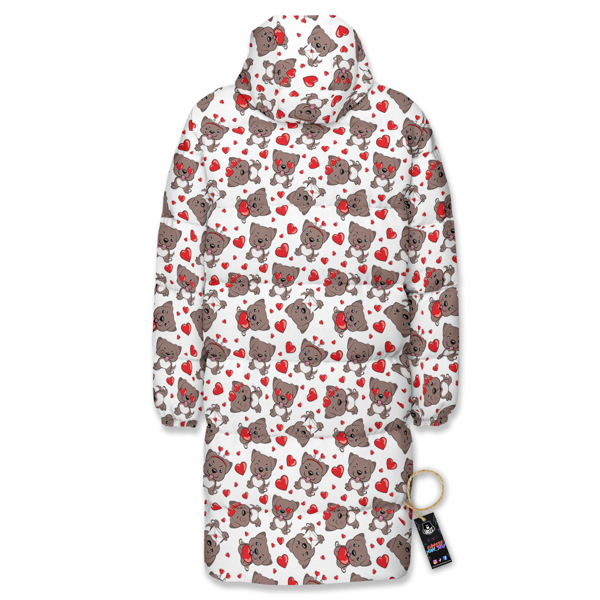 Emoji Cute Dog Print Pattern Long Down Jacket-grizzshop