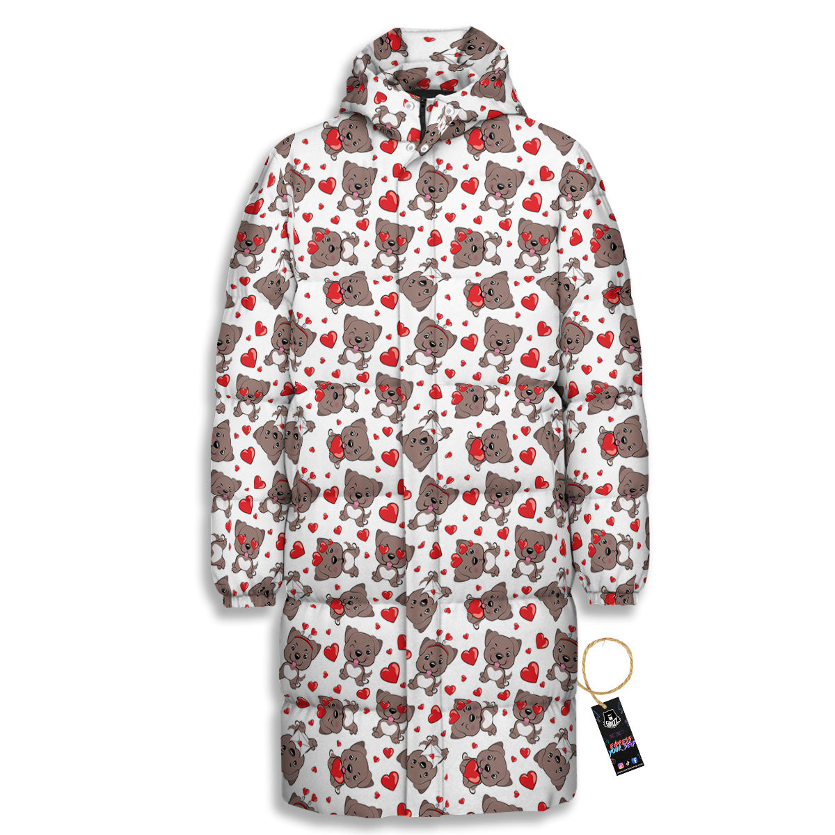 Emoji Cute Dog Print Pattern Long Down Jacket-grizzshop