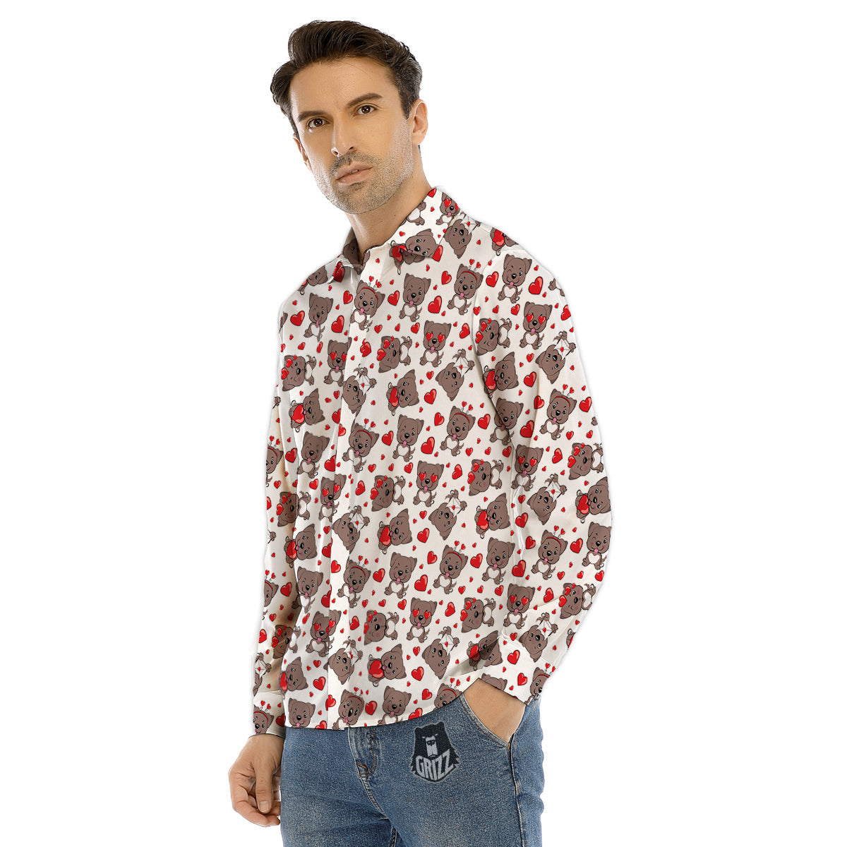 Emoji Cute Dog Print Pattern Men's Dress Shirts-grizzshop