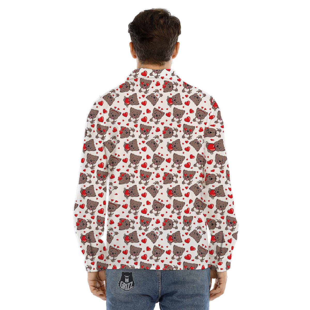 Emoji Cute Dog Print Pattern Men's Dress Shirts-grizzshop