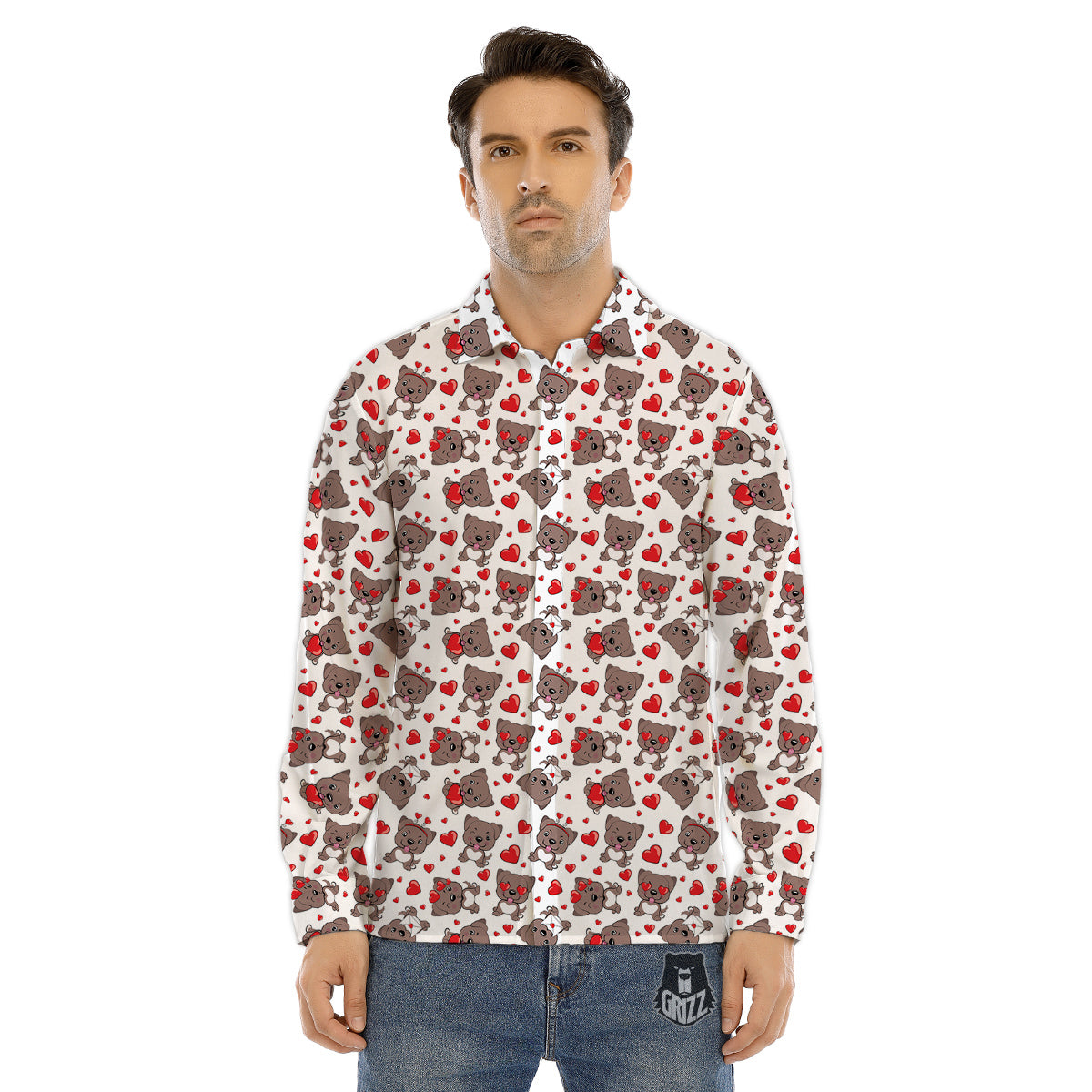 Emoji Cute Dog Print Pattern Men's Dress Shirts-grizzshop