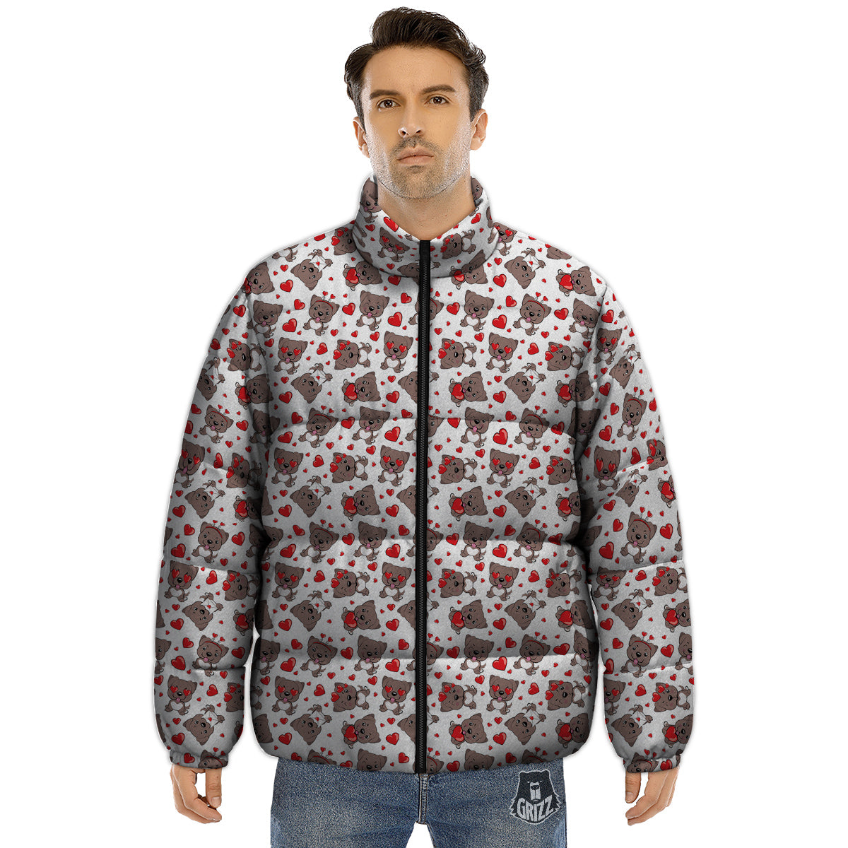 Emoji Cute Dog Print Pattern Puffer Jacket-grizzshop