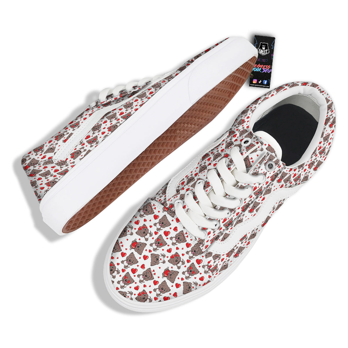 Emoji Cute Dog Print Pattern Skate Shoes-grizzshop