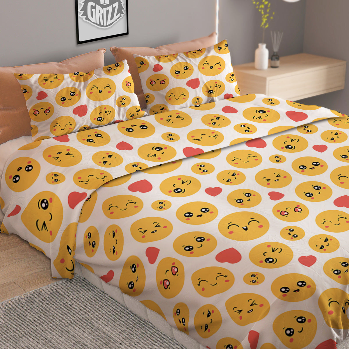 Emoji Cute Print Pattern Duvet Cover Bedding Set