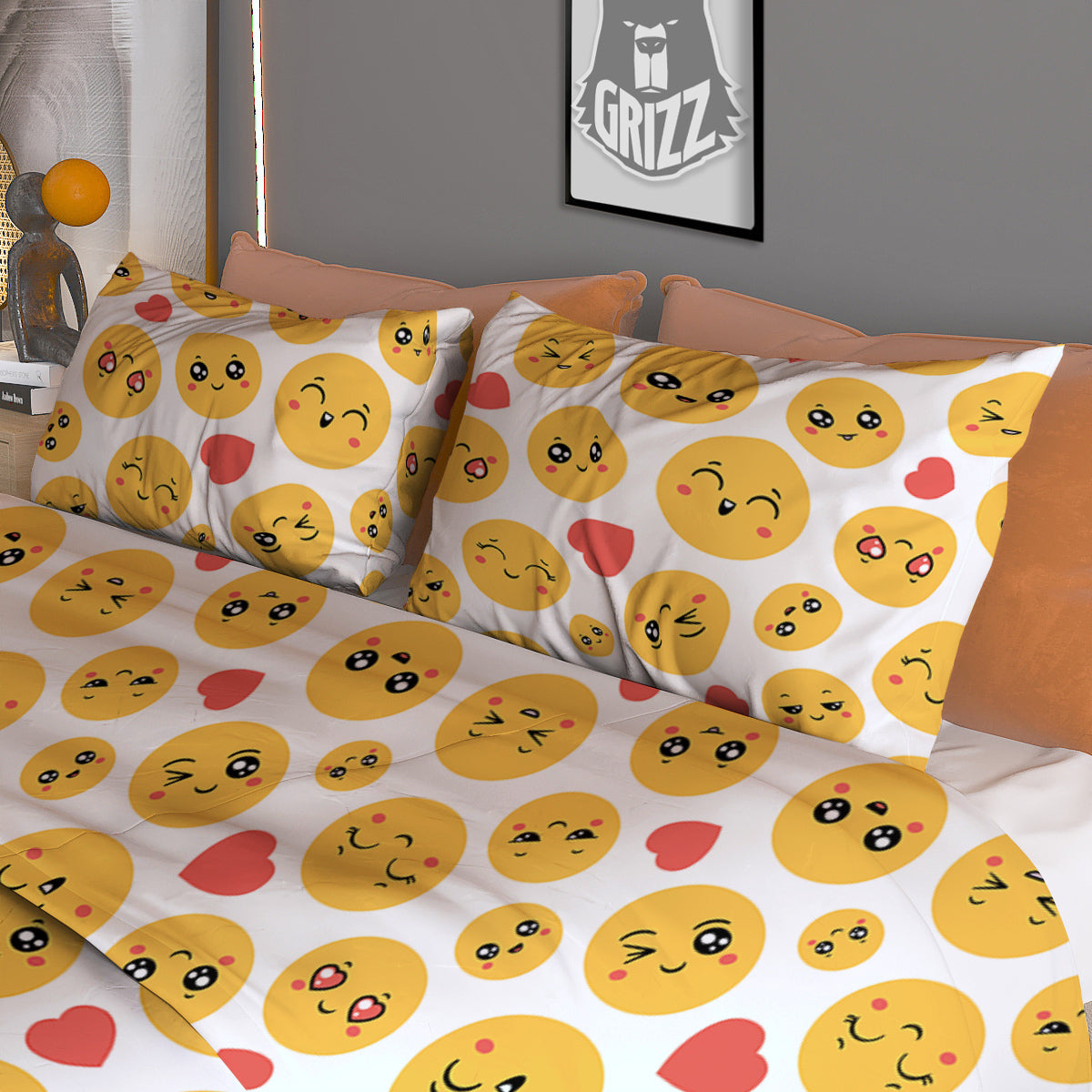 Emoji Cute Print Pattern Duvet Cover Bedding Set