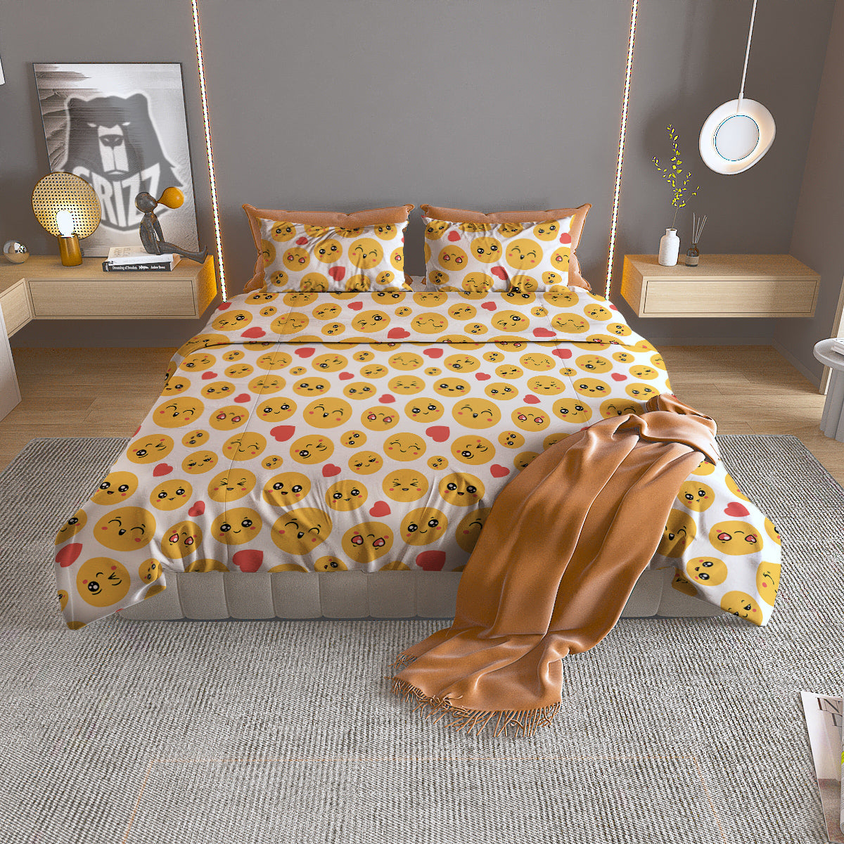 Emoji Cute Print Pattern Duvet Cover Bedding Set