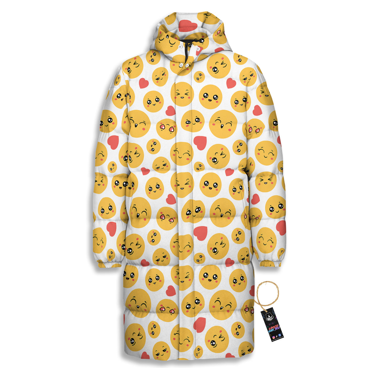 Emoji Cute Print Pattern Long Down Jacket-grizzshop