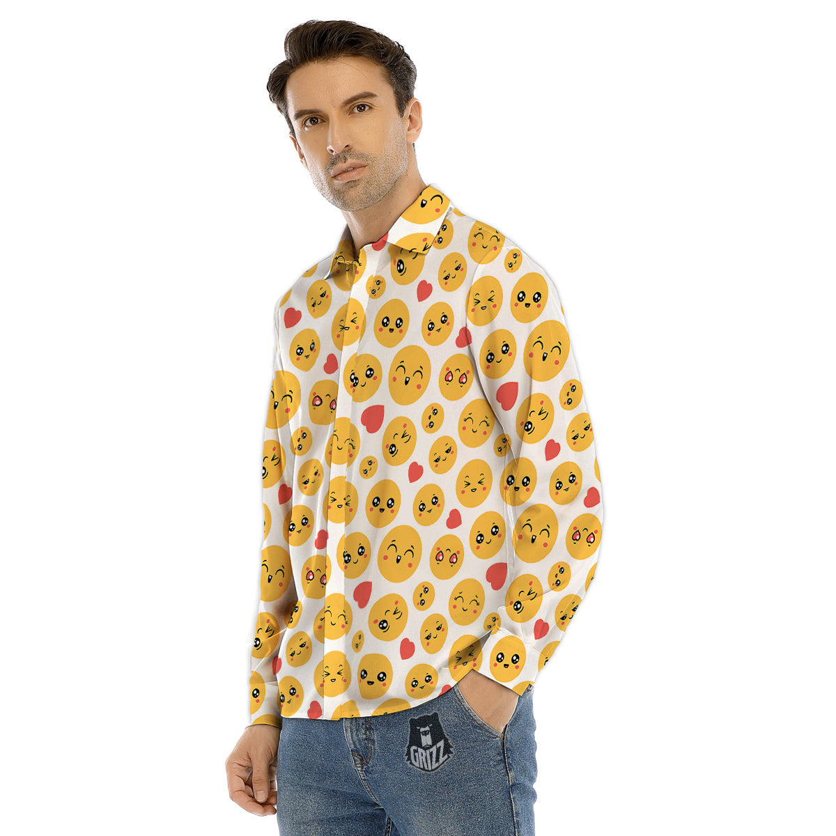 Emoji Cute Print Pattern Men's Dress Shirts-grizzshop