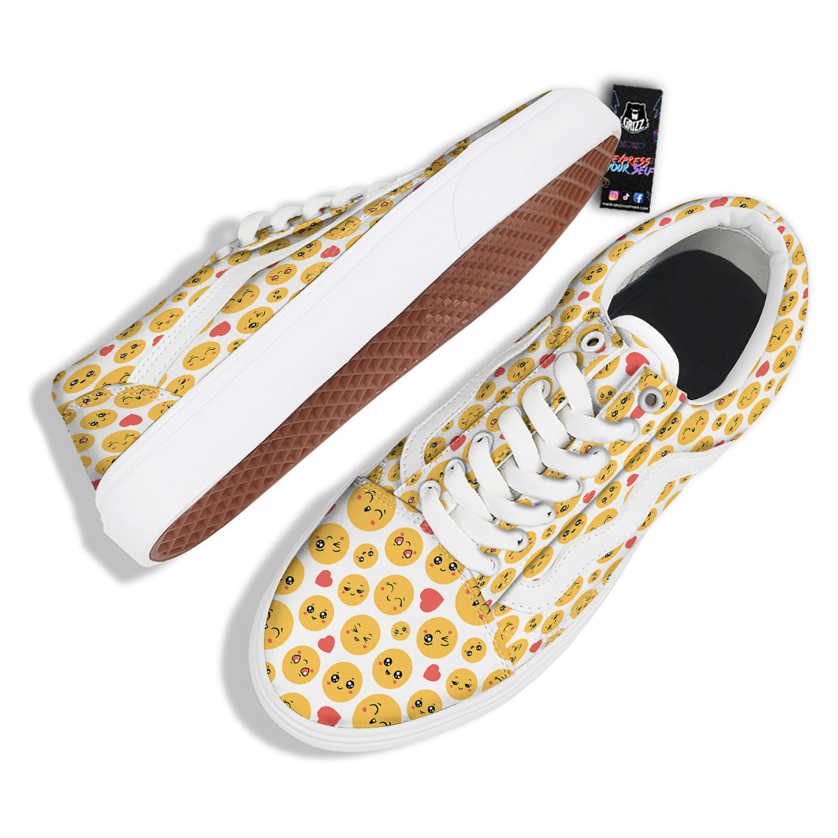 Emoji Cute Print Pattern Skate Shoes-grizzshop