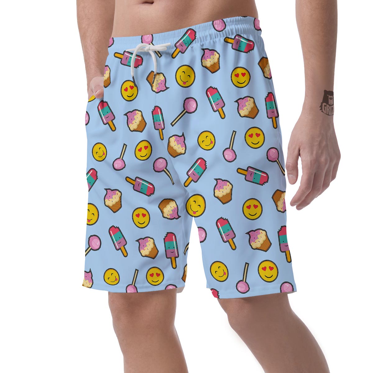 Emoji Dessert Pattern Print Men's Shorts-grizzshop