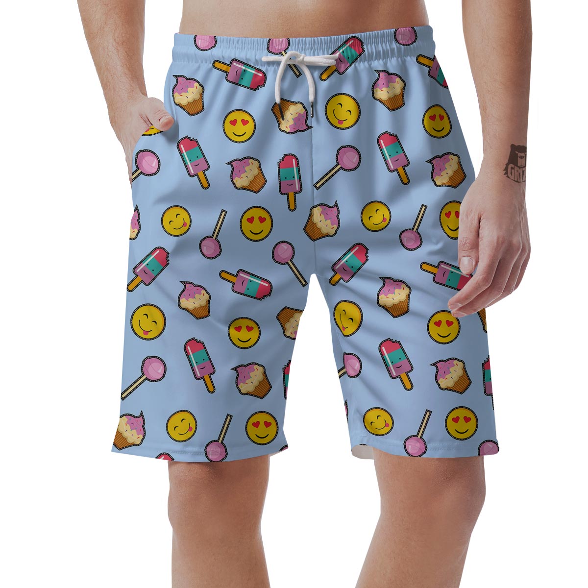 Emoji Dessert Pattern Print Men's Shorts-grizzshop