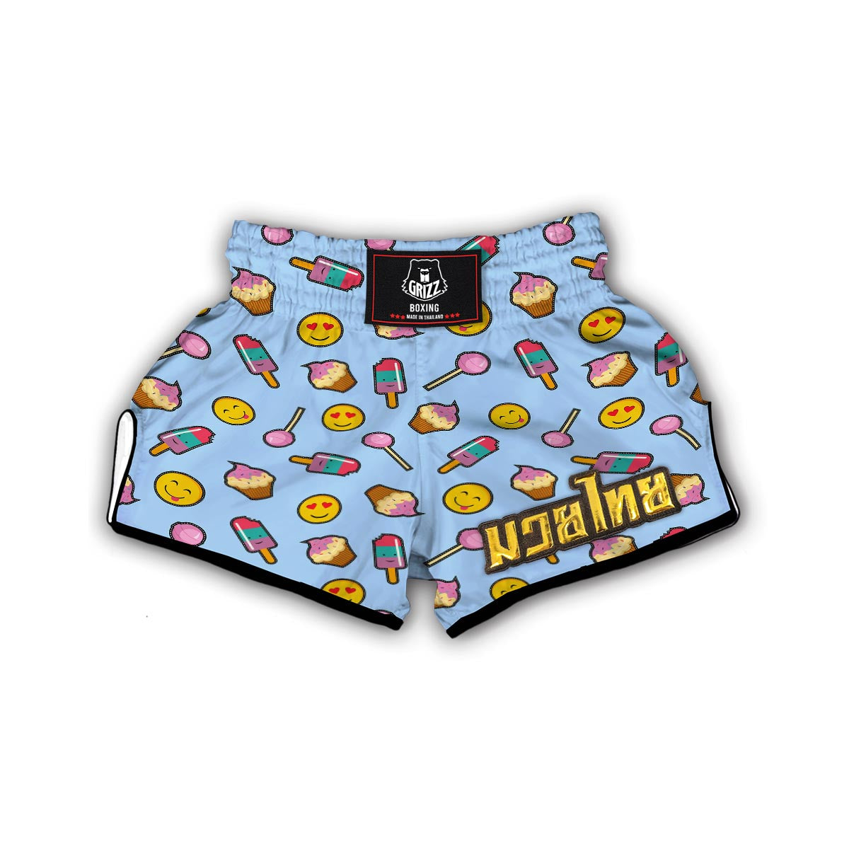 Emoji Dessert Pattern Print Muay Thai Boxing Shorts-grizzshop