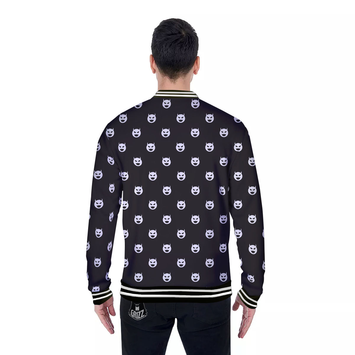 Emoji Devil Print Pattern Baseball Jacket-grizzshop