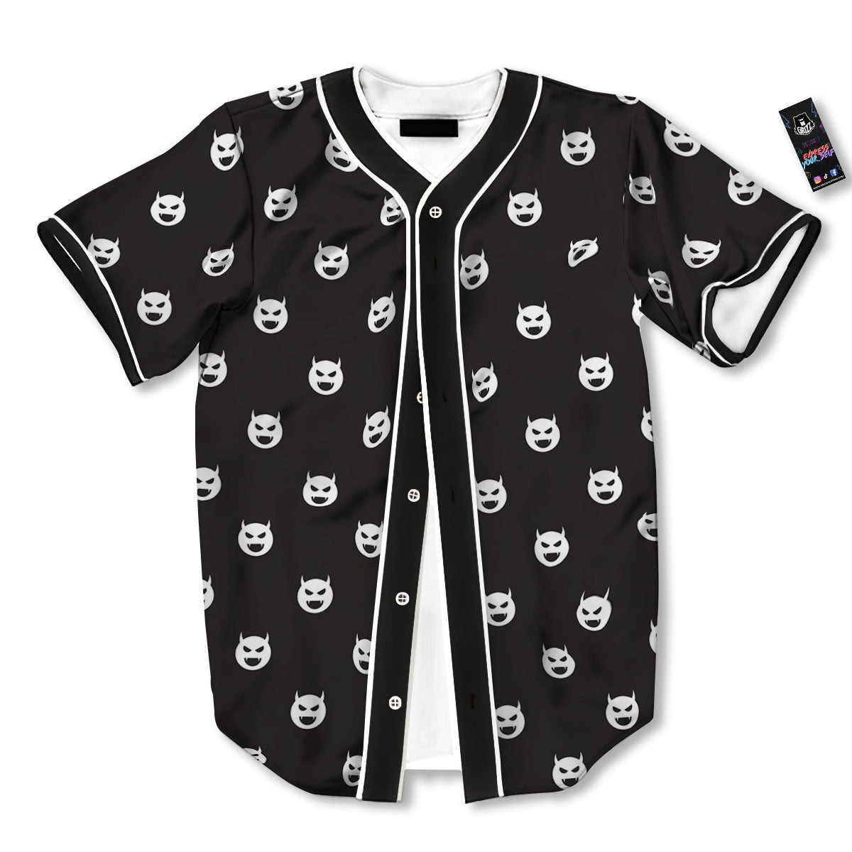 Emoji Devil Print Pattern Baseball Jersey-grizzshop