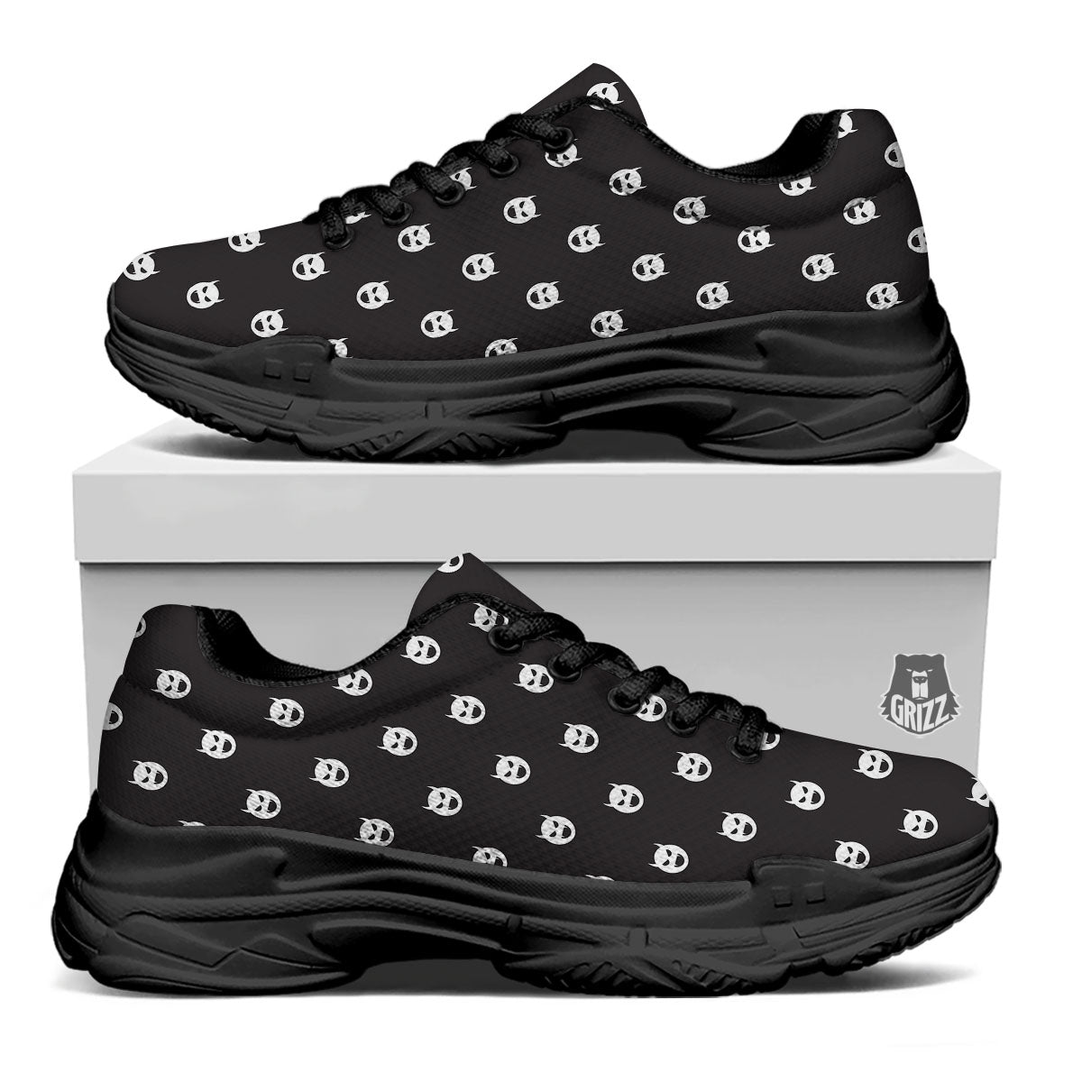 Emoji Devil Print Pattern Black Chunky Shoes-grizzshop