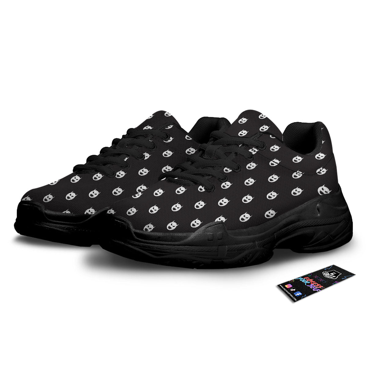 Emoji Devil Print Pattern Black Chunky Shoes-grizzshop