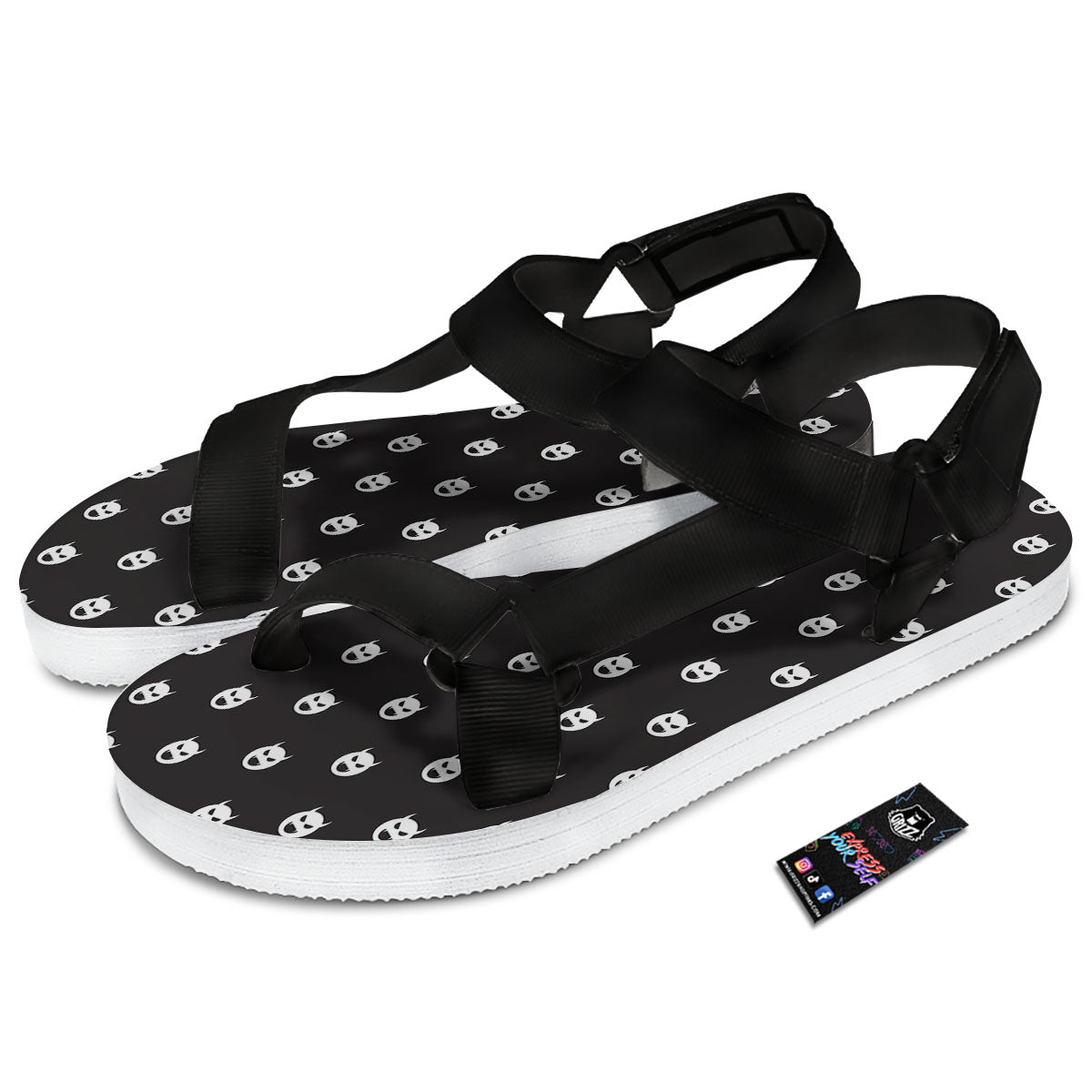 Emoji Devil Print Pattern Black Open Toe Sandals-grizzshop