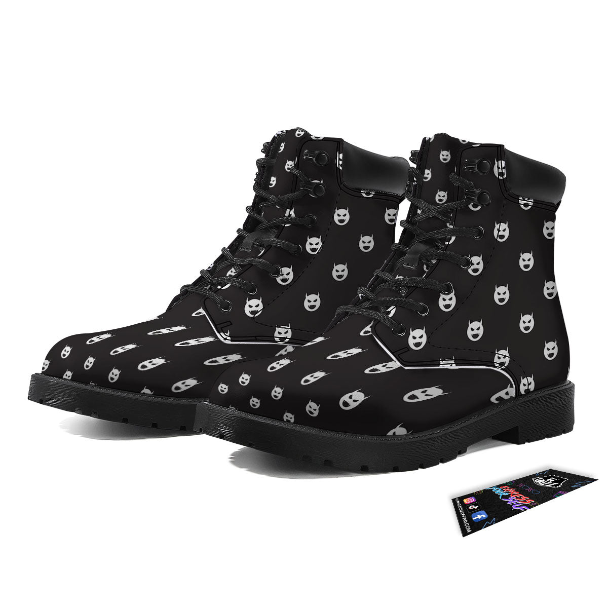 Emoji Devil Print Pattern Boots-grizzshop