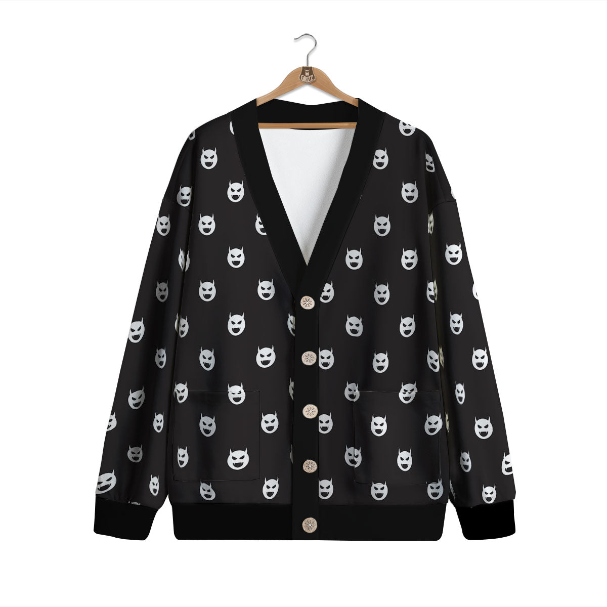 Emoji Devil Print Pattern Cardigan-grizzshop