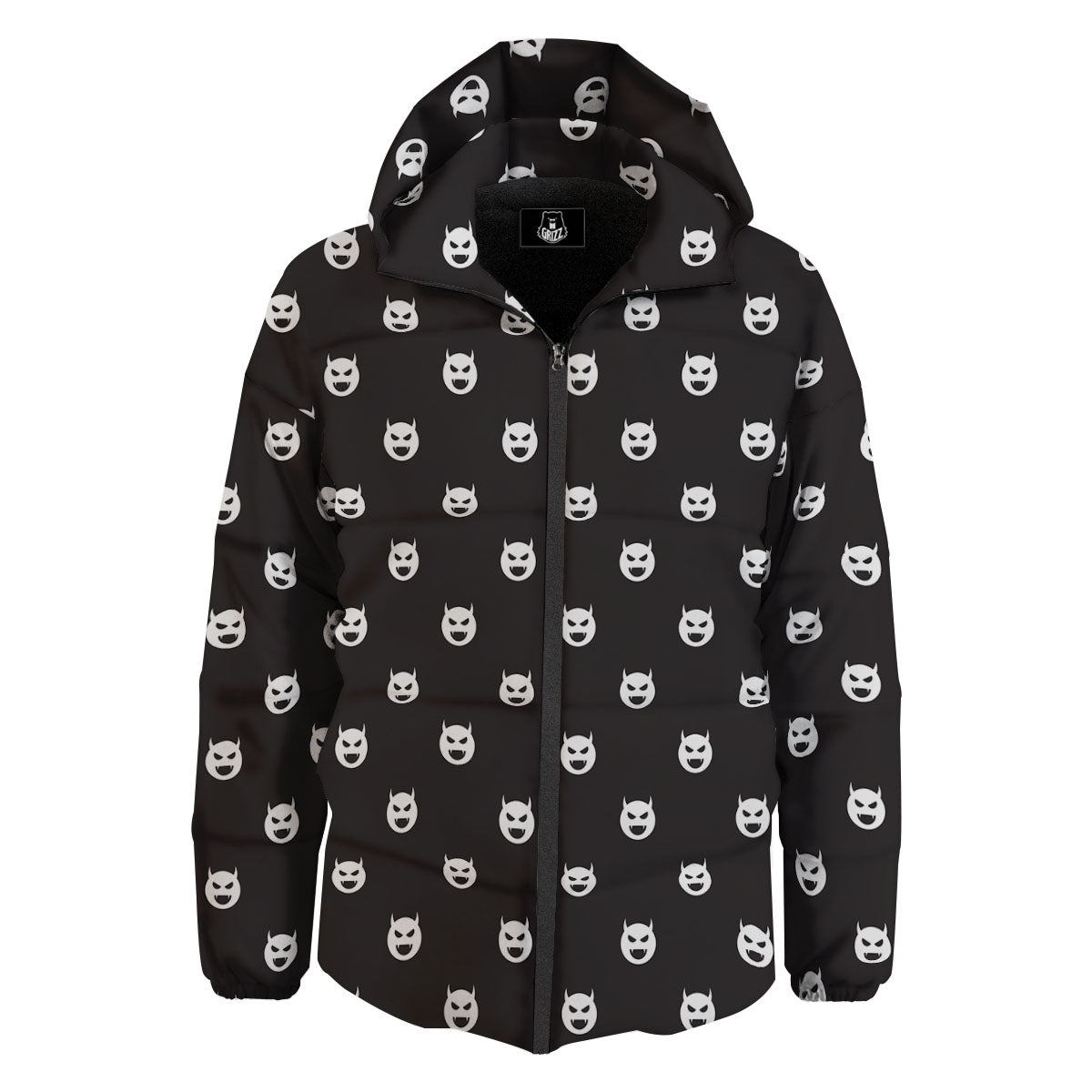 Emoji Devil Print Pattern Down Jacket-grizzshop