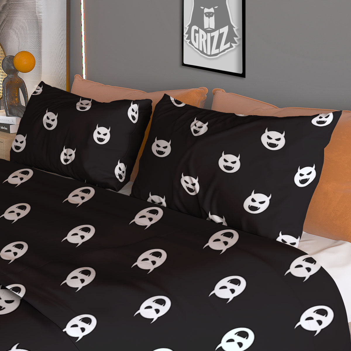 Emoji Devil Print Pattern Duvet Cover Bedding Set