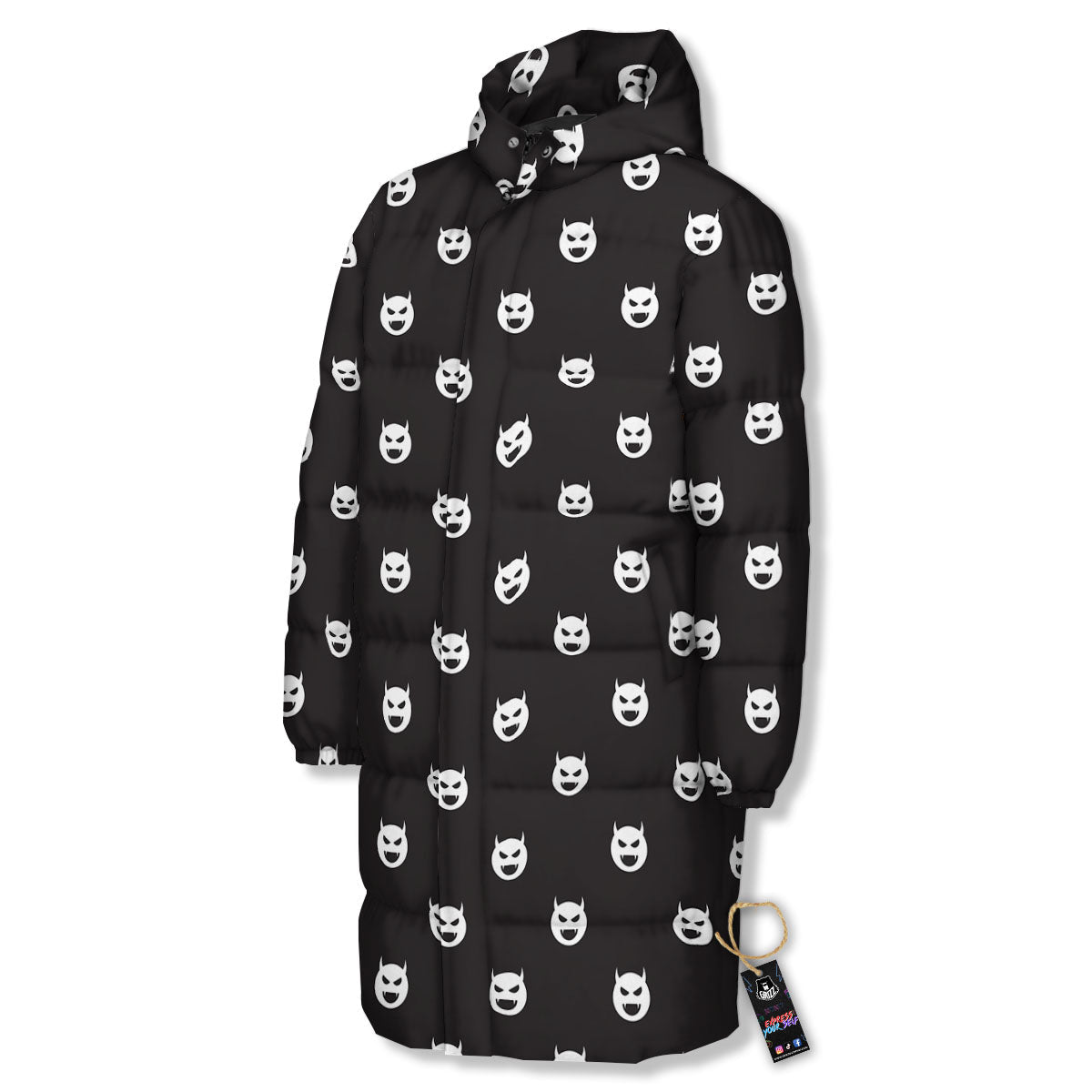 Emoji Devil Print Pattern Long Down Jacket-grizzshop