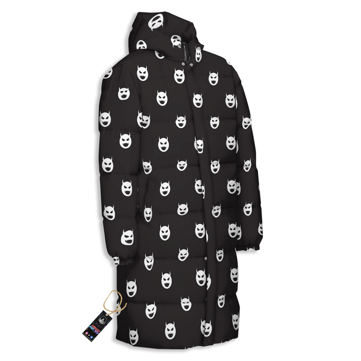 Emoji Devil Print Pattern Long Down Jacket-grizzshop