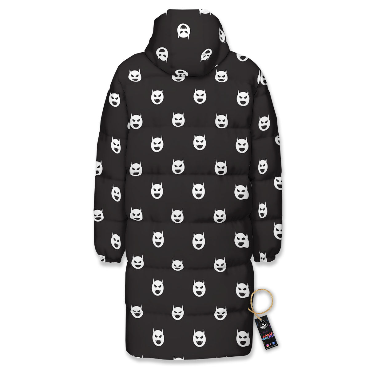 Emoji Devil Print Pattern Long Down Jacket-grizzshop