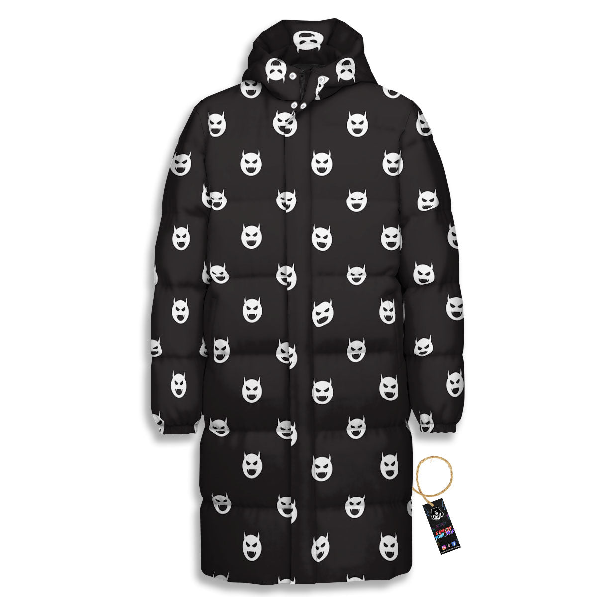 Emoji Devil Print Pattern Long Down Jacket-grizzshop