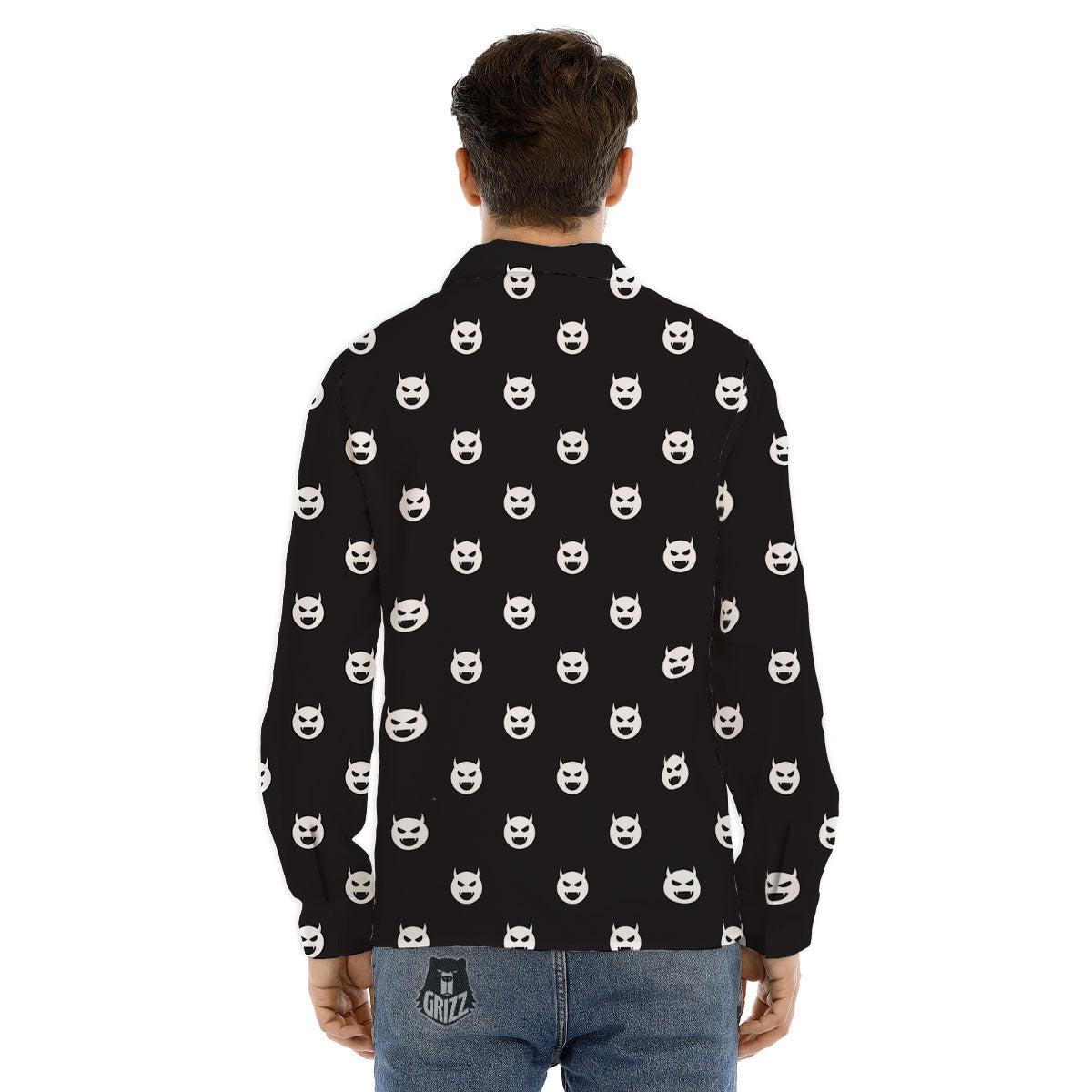 Emoji Devil Print Pattern Men's Dress Shirts-grizzshop