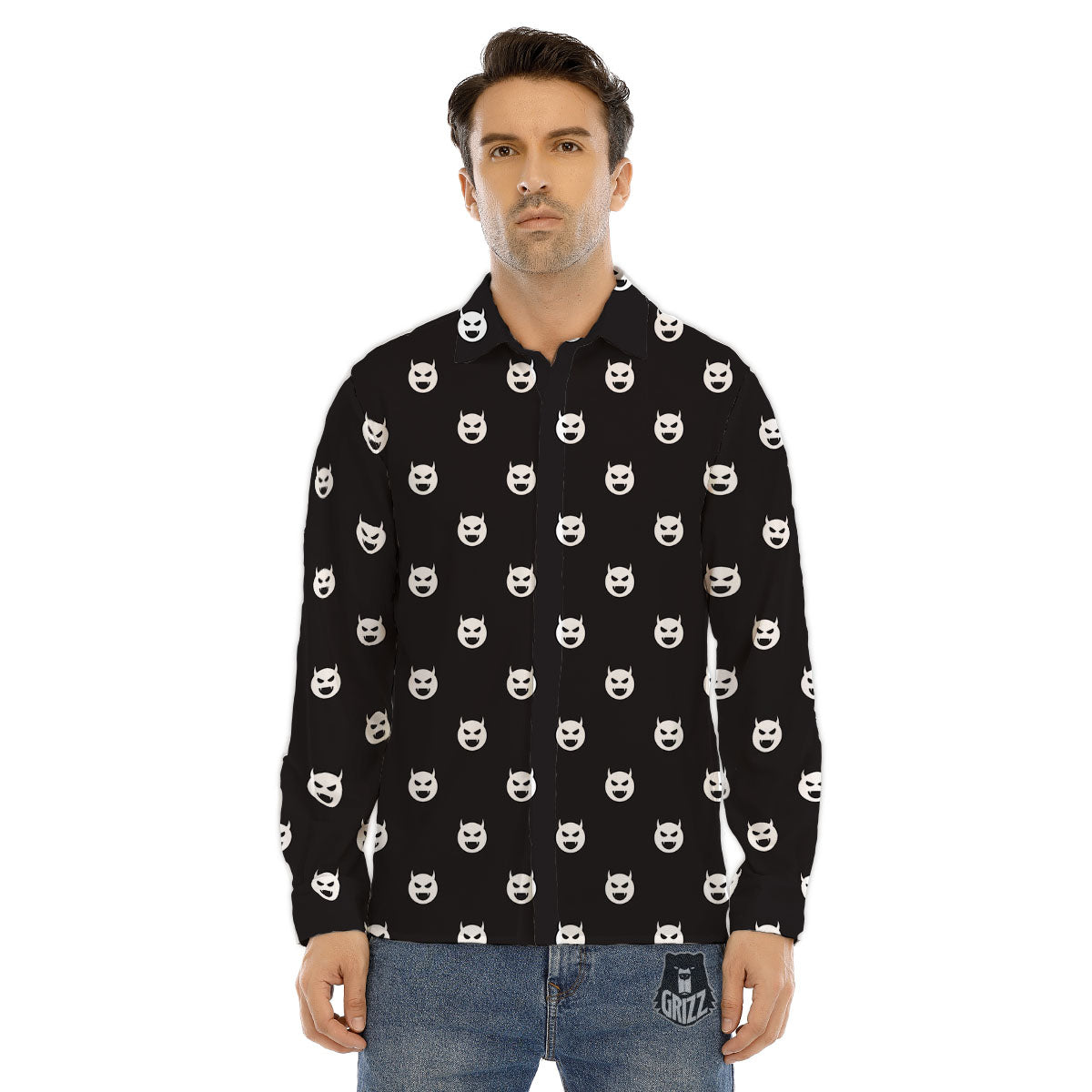 Emoji Devil Print Pattern Men's Dress Shirts-grizzshop