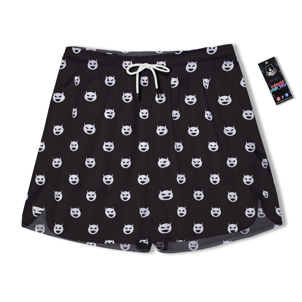 Emoji Devil Print Pattern Men's Running Shorts-grizzshop