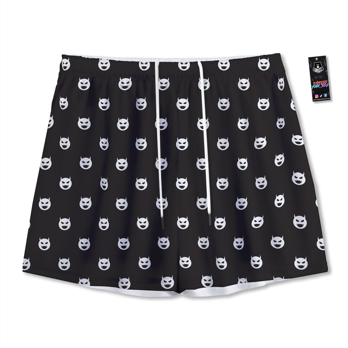 Emoji Devil Print Pattern Mesh Shorts