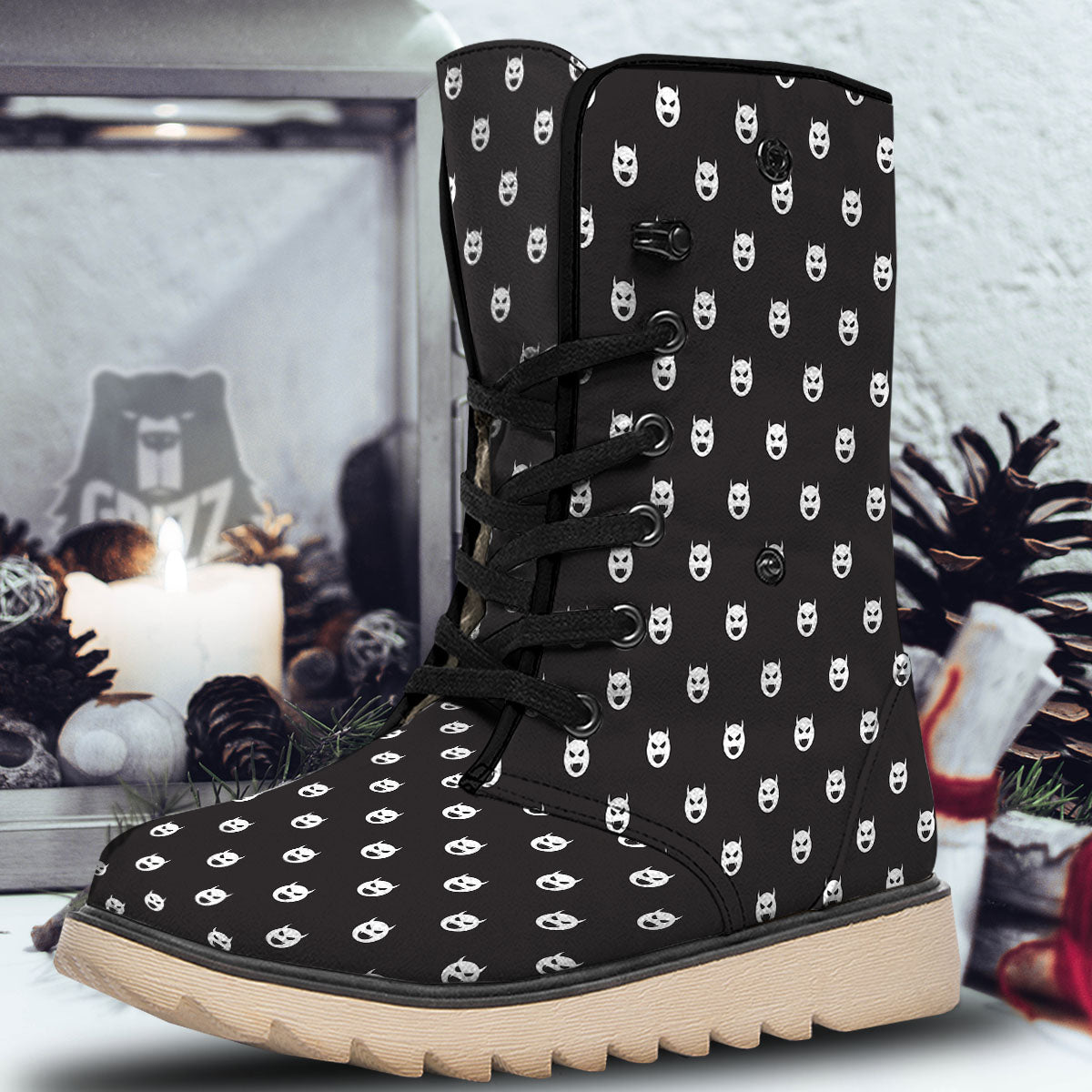 Emoji Devil Print Pattern Snow Boots-grizzshop