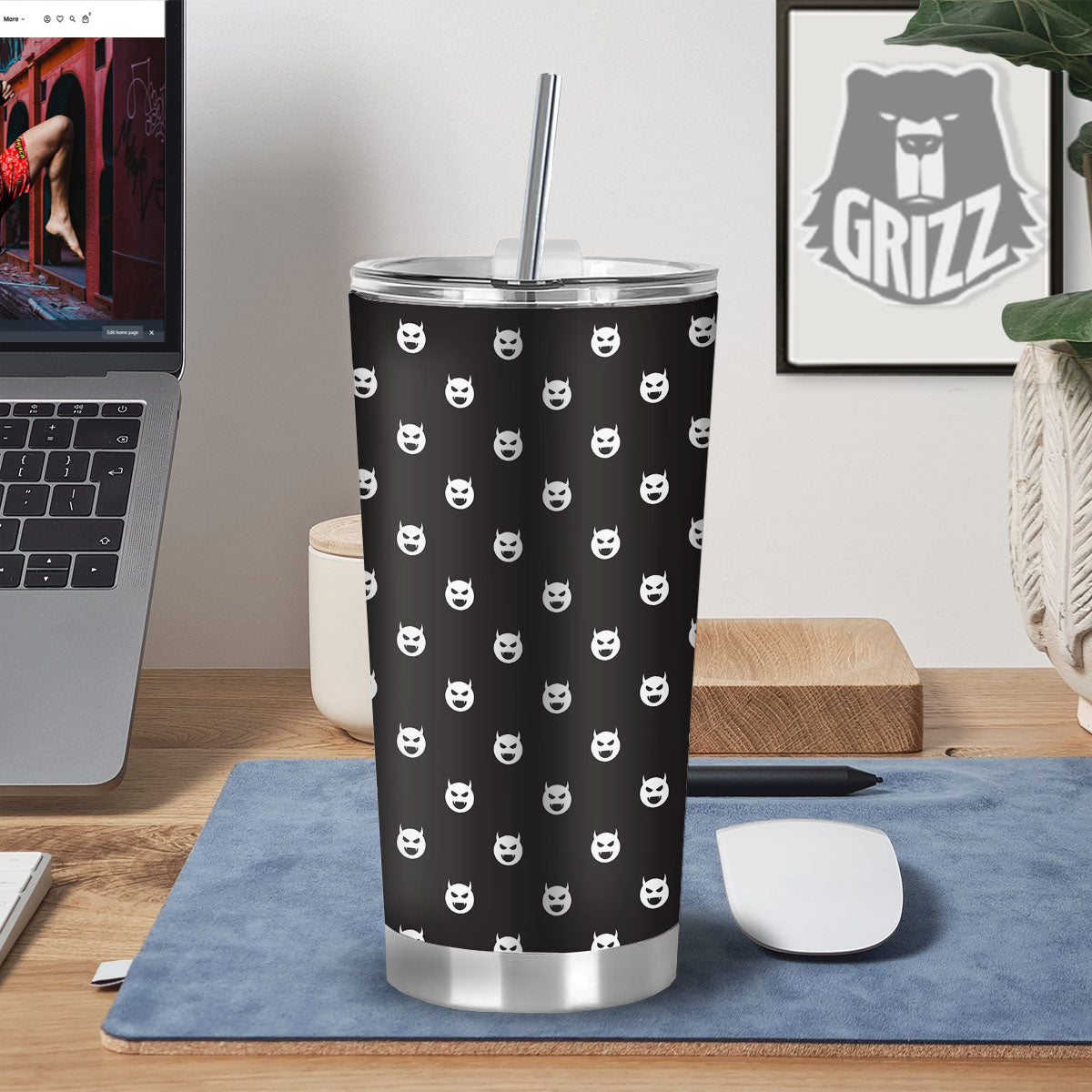 Emoji Devil Print Pattern Tumbler-grizzshop