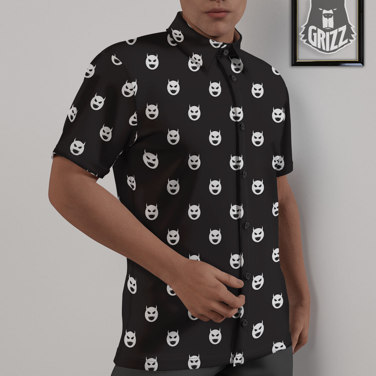 Emoji Devil Print Pattern Untucked Shirts-grizzshop
