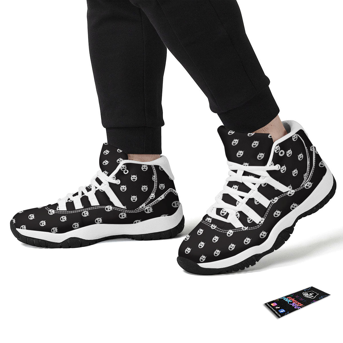 Emoji Devil Print Pattern White Bball Shoes-grizzshop