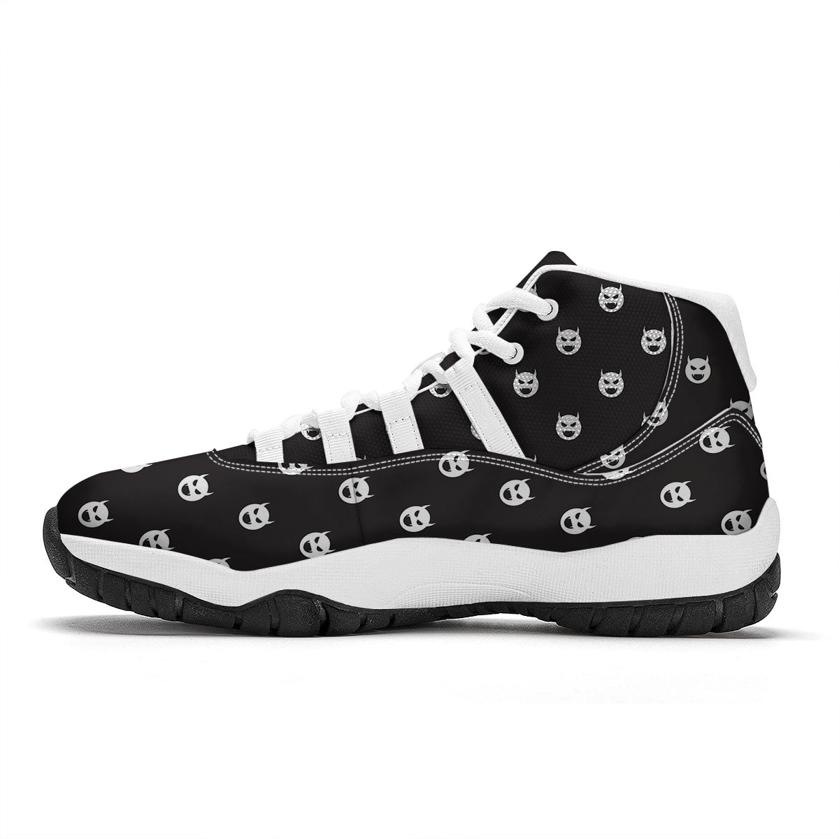 Emoji Devil Print Pattern White Bball Shoes-grizzshop