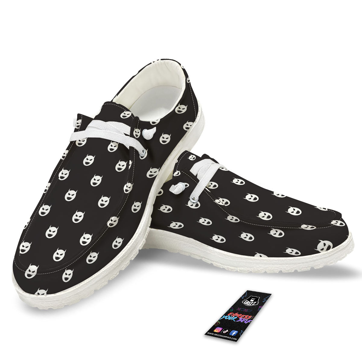 Emoji Devil Print Pattern White Loafers-grizzshop