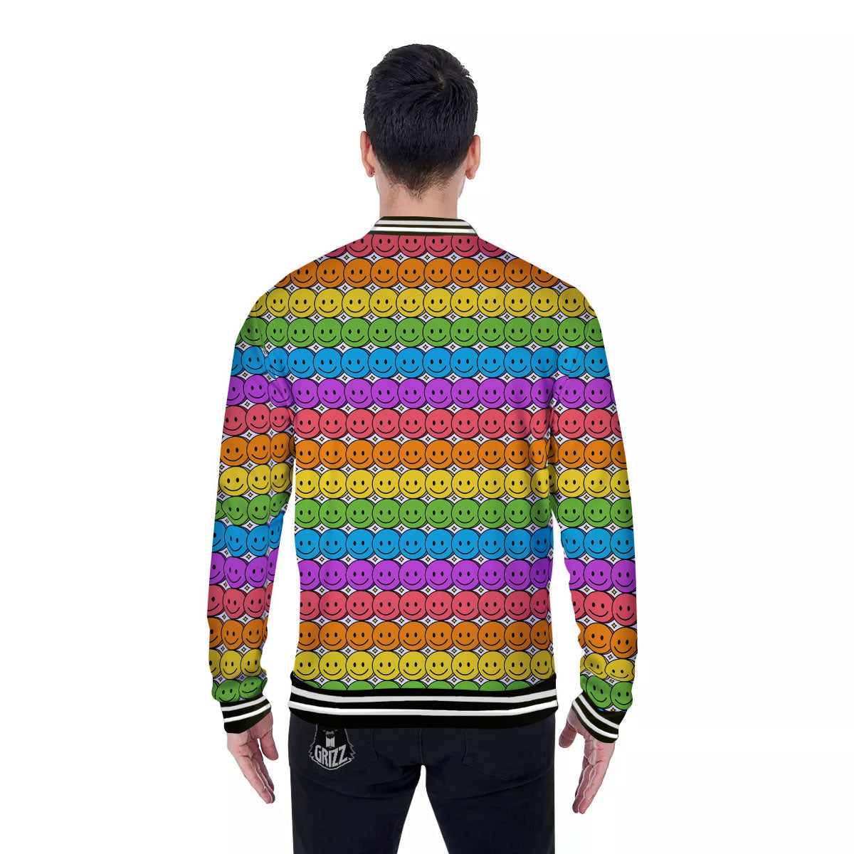 Emoji Faces Colorful Print Pattern Baseball Jacket-grizzshop