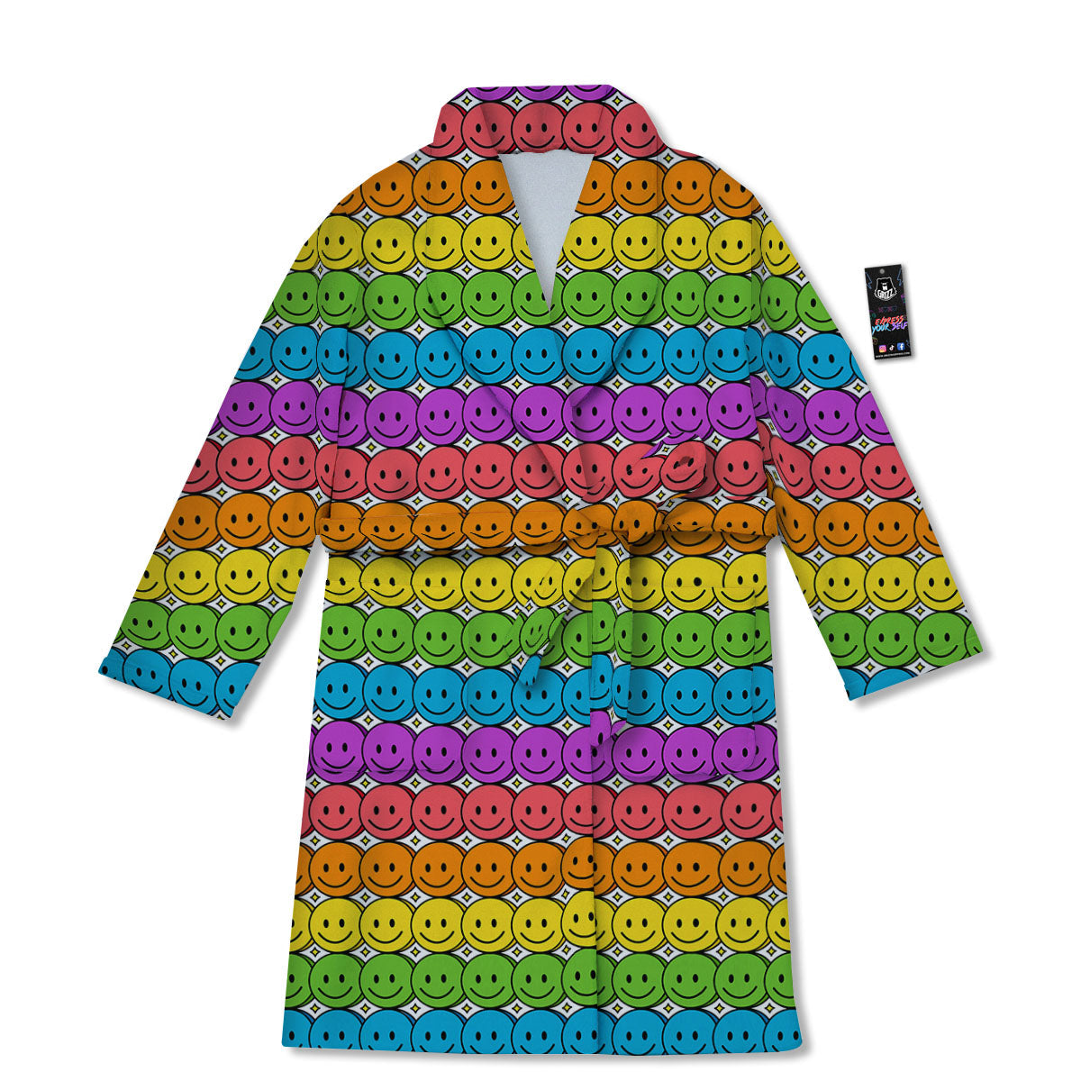 Emoji Faces Colorful Print Pattern Bathrobe-grizzshop