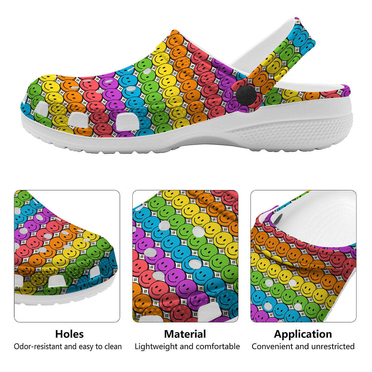 Emoji Faces Colorful Print Pattern Clog-grizzshop