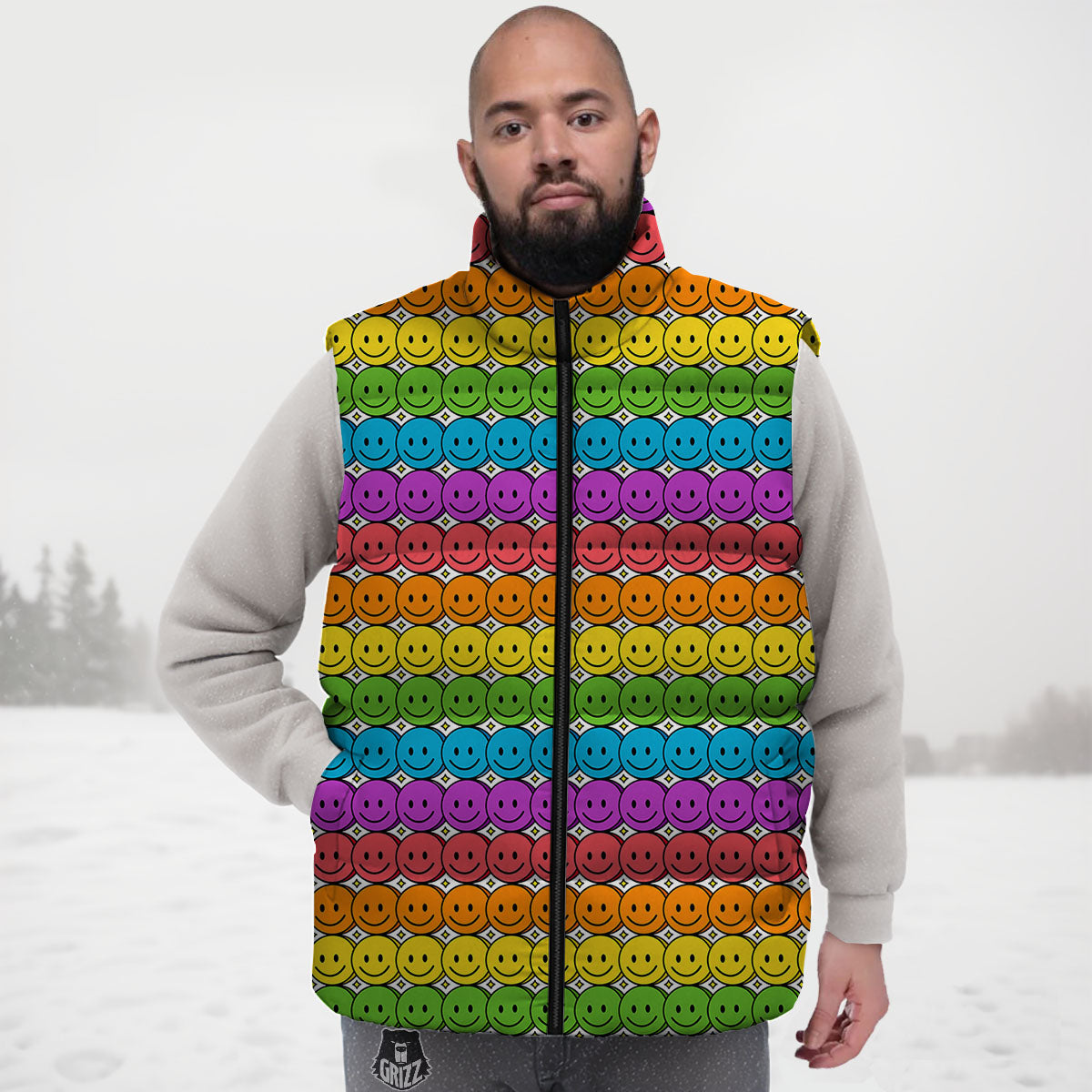 Emoji Faces Colorful Print Pattern Down Vest