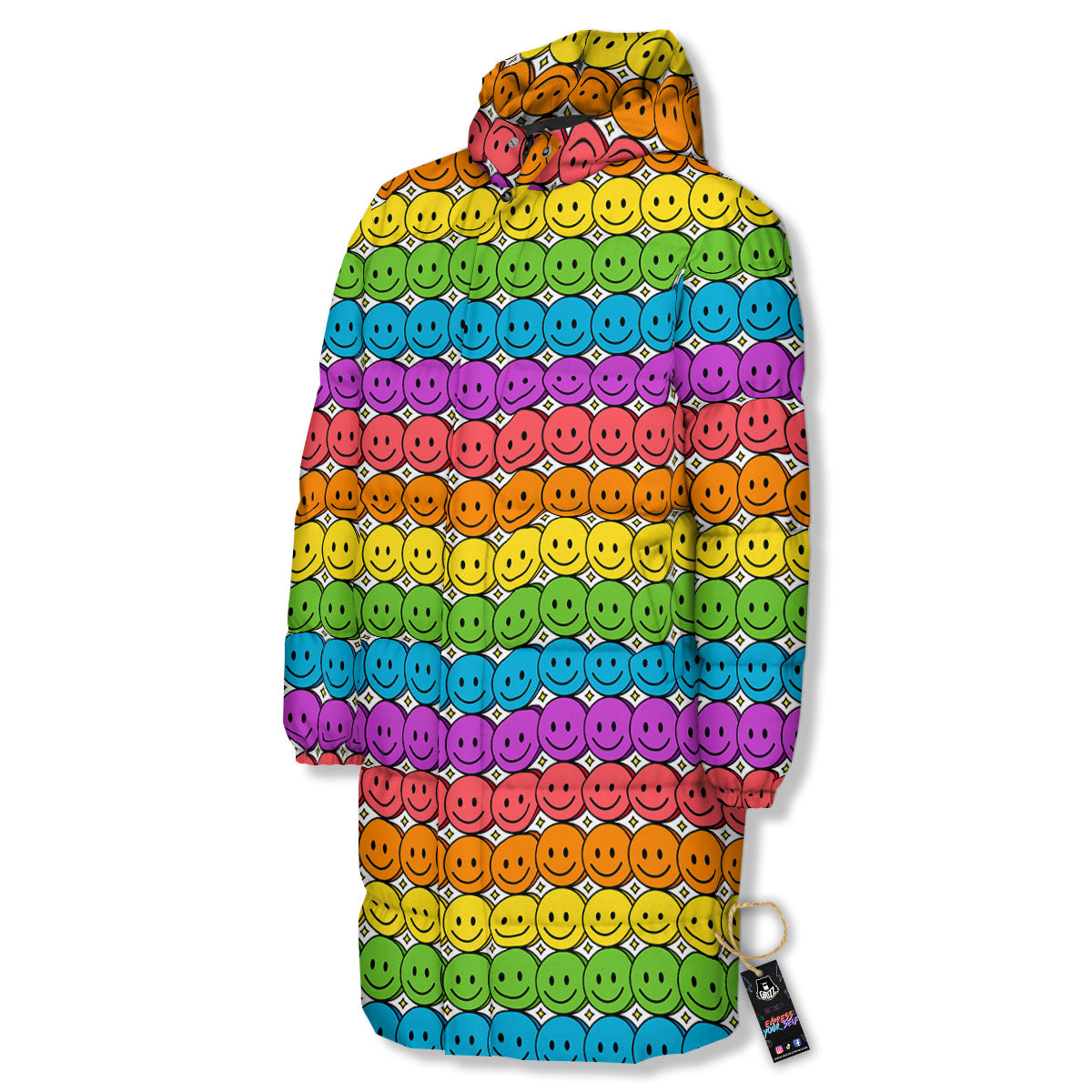 Emoji Faces Colorful Print Pattern Long Down Jacket-grizzshop