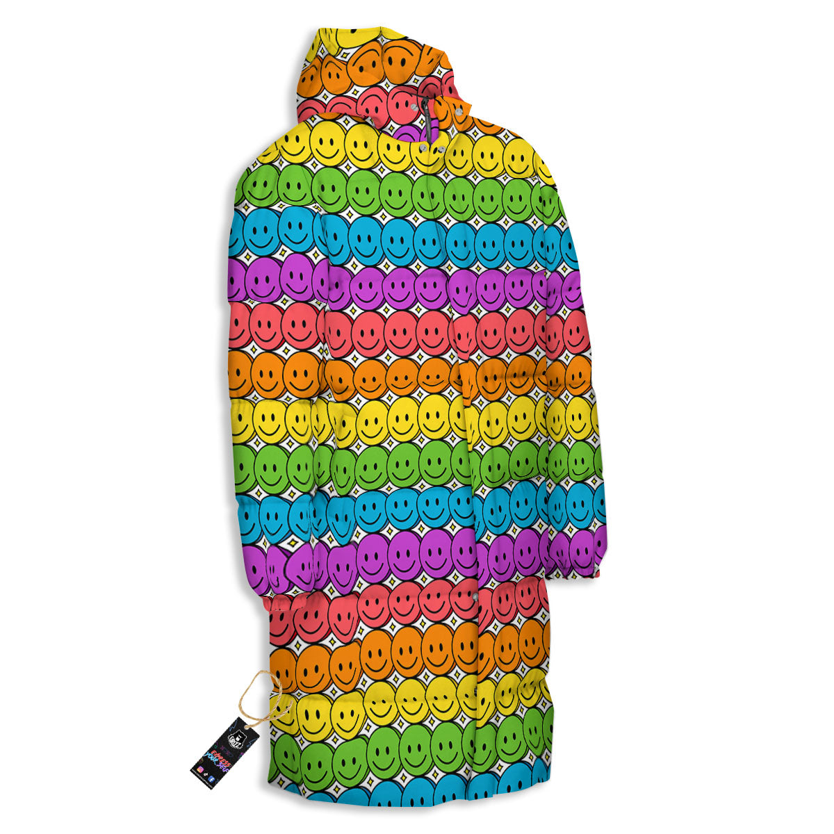 Emoji Faces Colorful Print Pattern Long Down Jacket-grizzshop