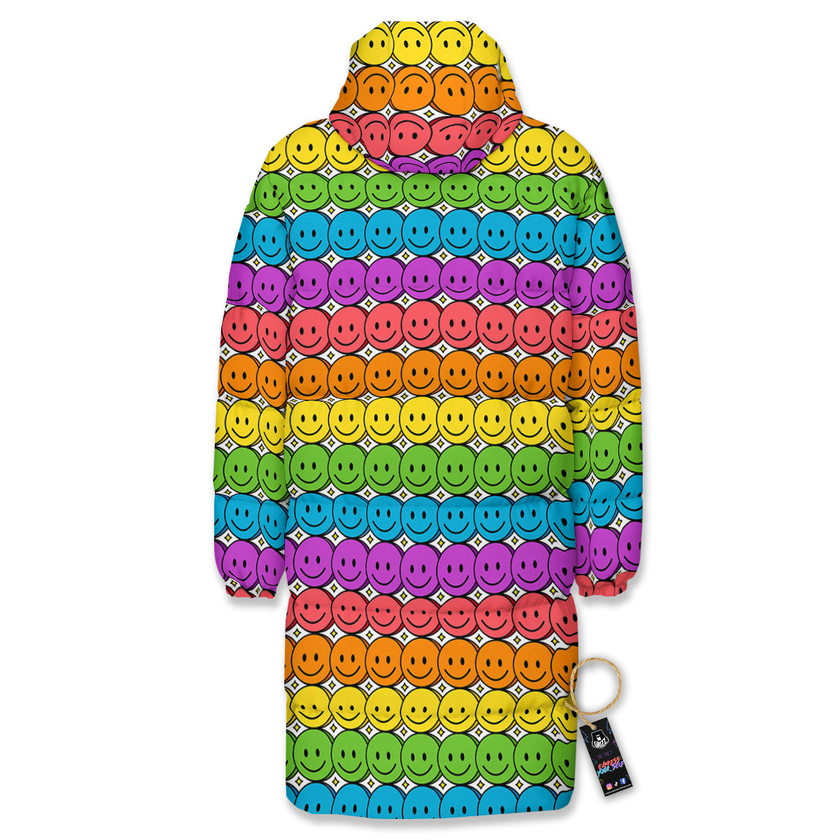 Emoji Faces Colorful Print Pattern Long Down Jacket-grizzshop